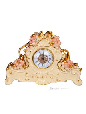TABLE CLOCK Stand clock Baroque style artistic ceramic with 24k gold details Made in Italy