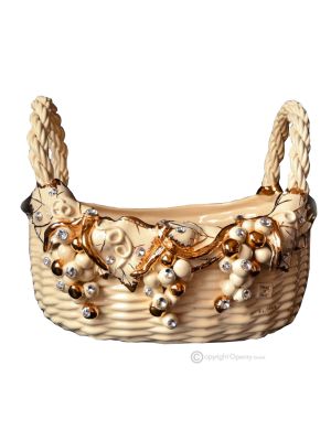 BASKET handmade ceramic table ornament Baroque style artistic ceramic with 24k gold color Swarovski crystals