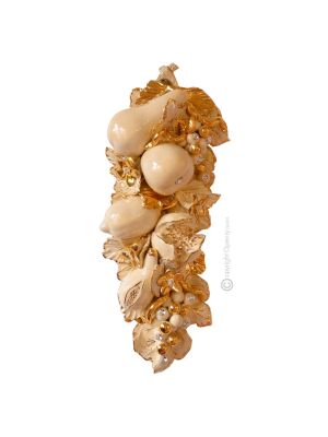 PICTURE Wall decorative object to hang Baroque style artistic ceramic with 24k gold color Swarovski crystals
