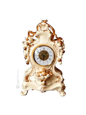 TABLE CLOCK Stand clock Baroque style artistic ceramic with 24k gold details Made in Italy