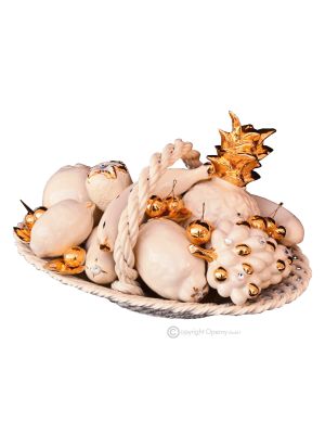 BASKET WITH FRUIT handmade ceramic table ornament Baroque style artistic with 24k gold details Swarovski crystals