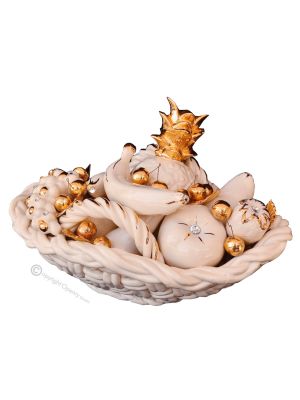 BASKET WITH FRUIT handmade ceramic table ornament Baroque style artistic with 24k gold details Swarovski crystals