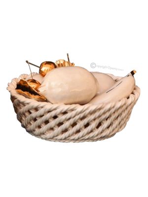 BASKET WITH FRUIT handmade ceramic table ornament Baroque style artistic with 24k gold details Swarovski crystals
