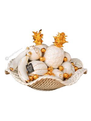 BASKET WITH FRUIT handmade ceramic table ornament Baroque style artistic with 24k gold details Swarovski crystals