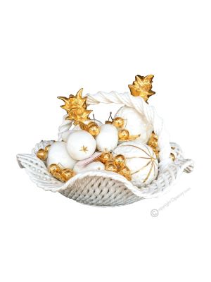 BASKET WITH FRUIT handmade ceramic table ornament Baroque style artistic with 24k gold details 