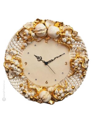 OROLOGIO Wall Clock in Baroque style ceramic handcraft handmade hand painted authentic Made in Italy