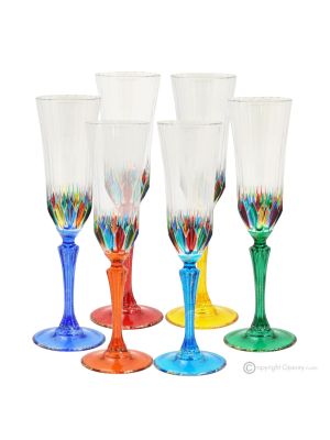 ADAGIO Set of 6 authentic hand-painted flute glasses in superior quality glass.