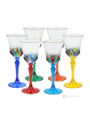 ADAGIO Set of 6 authentic hand-painted stemmed wine glasses in superior quality glass.