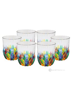 ADAGIO Set of 6 authentic modern hand-painted water glasses in superior quality glass.