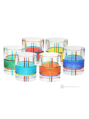 BRILLIANT Set of 6 authentic modern hand painted water glasses in superior quality glass.