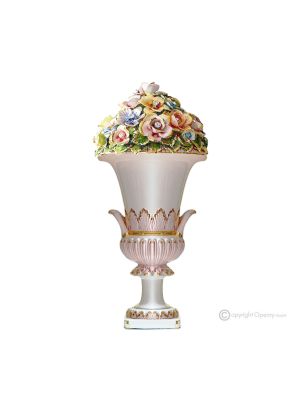 Handmade ceramic vase - Tabletop décor - Goblet flora bouquet lid
