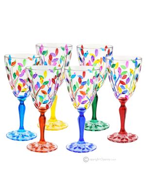 LAURUS Set of 6 authentic hand-painted stemmed water glasses in superior quality glass.