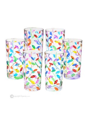 LAURUS Set of 6 authentic modern hand painted drink glasses in premium quality glass.