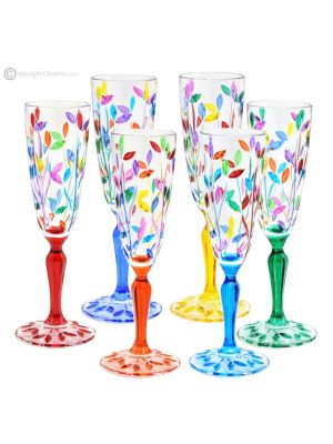 LAURUS Set of 6 authentic hand-painted flute glasses in superior quality glass.