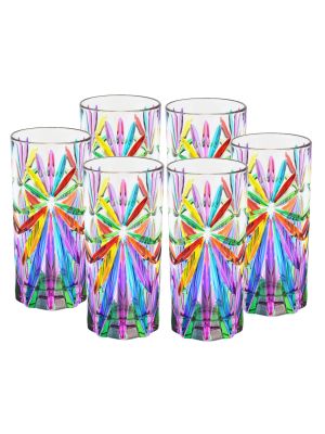 OASIS Set of 6 Authentic Modern Hand Painted Drinking Glasses in Premium Quality Glass.