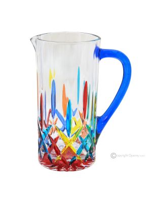 Pitcher, decanter, carafe, premium quality glass hand painted modern design.