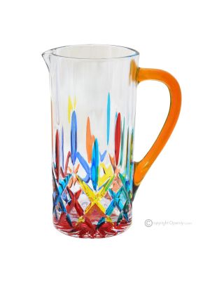 Pitcher, decanter, carafe, premium quality glass hand painted modern design.