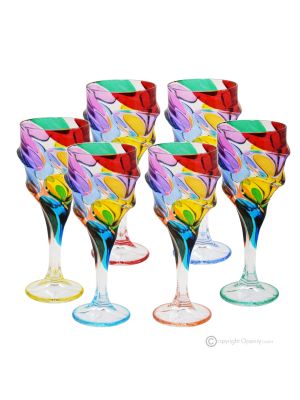 CALYPSO Set of 6 authentic modern hand-painted crystal stemmed goblets.