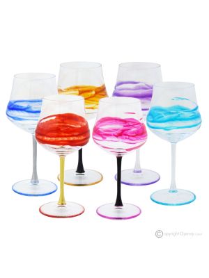 EGO Set of 6 authentic hand-painted stemmed glasses in superior quality glass.