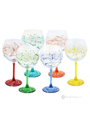 TASTING Set of 6 authentic hand-painted stemmed glasses in superior quality glass.