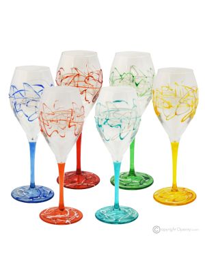 MONTECARLO Set of 6 authentic hand-painted stemmed water glasses in superior quality glass.