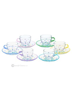 BASIC Set of 6 espresso cups with saucer, hand-painted crystal glass top