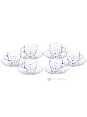 Set of 6 espresso cups with saucer in hand-painted crystal glass.