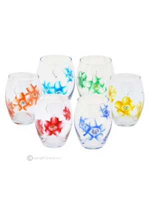 MONTECARLO Set of 6 authentic modern hand painted water glasses in superior quality glass.
