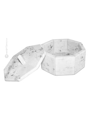 COFANETTO PORTAGIOIE OTTAGONALE MARMO CARRARA jewellery box sculpture in carrara marble authentic hand Made in Italy