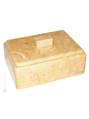 COFANETTO PORTAGIOIE MARMO GIALLO ATLANTIDE jewellery box sculpture in yellow Atlantis marble authentic hand Made in Italy
