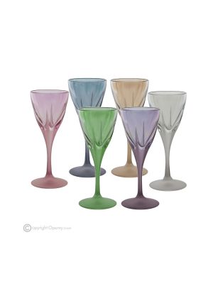 DEBBY Set of 6 authentic hand-painted stemmed liqueur glasses in superior quality glass.