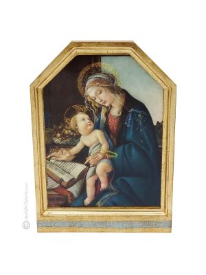 MADONNE religious wood icon gold-leaf decorated printed Madonna Botticelli