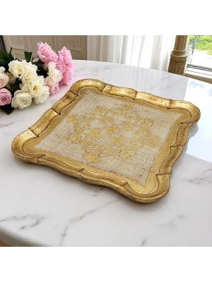 VASSOIO QUADRATO Wooden tray with gold-leaf decorated hand painted Florence authentic Made in Italy