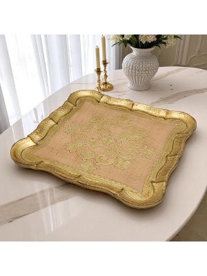 VASSOIO QUADRATO Wooden tray with gold-leaf decorated hand painted Florence authentic Made in Italy
