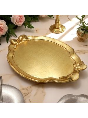 VASSOIO OVALE Wooden tray with gold-leaf decorated hand painted Florence authentic Made in Italy