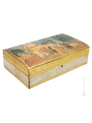 SCATOLA Box Jewel case wood gold-leaf with print reproduction of 1800 decorated handmade handpainted Made in Italy exclusive