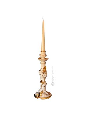 PORTACANDELE Candle holders ceramic artistic ornament baroque style with 24k gold details