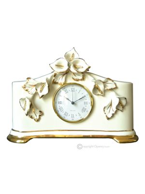 TABLE CLOCK Stand clock Baroque style artistic ceramic with 24k gold details Made in Italy