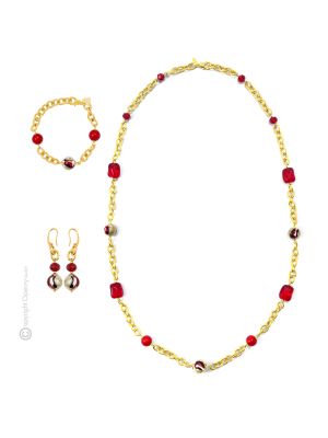 PARURE FUNNY jewellery set necklace bracelet earrings handmade pearls in Murano-Venice glass with gold 18k authentic Made in Italy