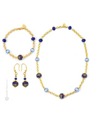 PARURE FASCIA ORO jewellery set necklace bracelet earrings handmade pearls in Murano-Venice glass with gold 18k authentic Made in Italy