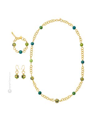 PARURE FIORATO ORO jewellery set necklace bracelet earrings handmade pearls in Murano-Venice glass with gold 18k authentic Made in Italy