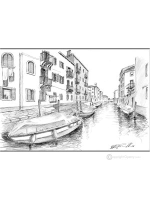 FONDAMENTA BATTELLO - VENICE Drawing with pencil on paper modern Made in Italy 