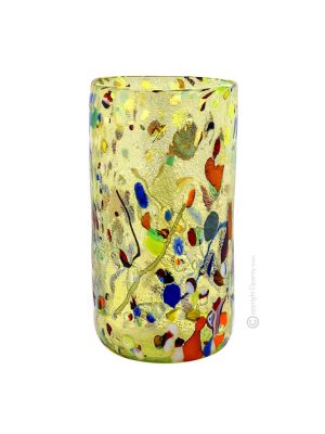 VASO ARLECCHINO Vase authentic Murano blown glass with Murrine and 925 silver leaf Made Italy