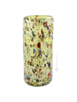 VASO ARLECCHINO Vase authentic Murano blown glass with Murrine and 925 silver leaf Made Italy
