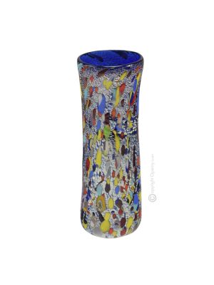 VASO ARLECCHINO Vase authentic Murano blown glass with Murrine and 925 silver leaf Made Italy