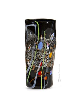 VASO SOSPIRI Vase authentic Murano blown glass with Murrine and 925 silver leaf Made Italy