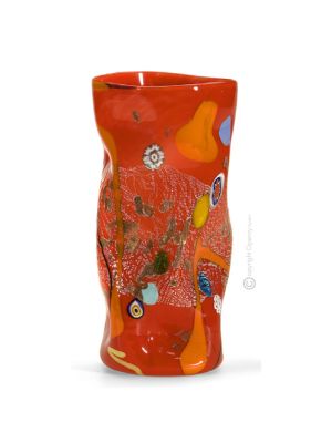 VASO SOSPIRI Vase authentic Murano blown glass with Murrine and 925 silver leaf Made Italy