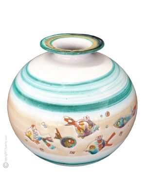 VASO PESCI Ceramic vase handcraft handmade hand painted authentic Made in Italy from the Friuli region