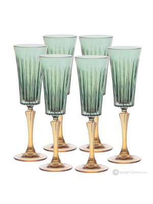 Set of 6 authentic hand-painted flute glasses in premium quality glass.