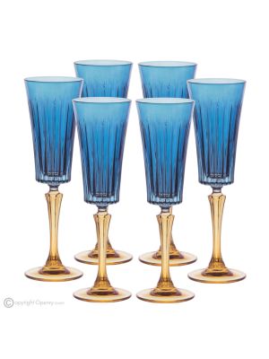Set of 6 authentic hand-painted flute glasses in premium quality glass.
